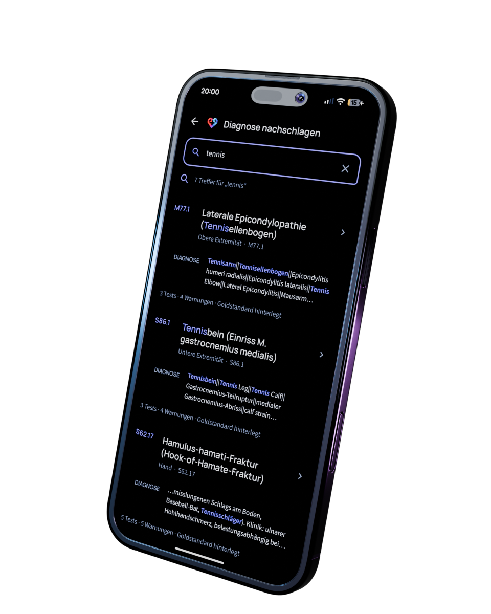 PhysioBrain Diagnosesuche auf einem Smartphone